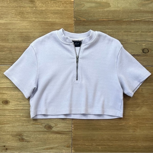 UO Out From Under Ryan Ribbed Half-Zip Cropped Tee in Lavender - Picture 6 of 10